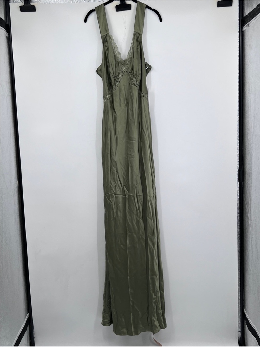Reformation Chania Artichoke Silk Olive Green Slip Maxi Lace NWT Gown Dress XL - Picture 9 of 13